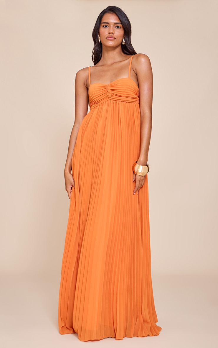 Orange Plisse Maxi Dress image 3