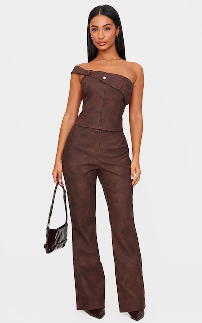 Petite Pantalon flare en PU chocolat à zip devant