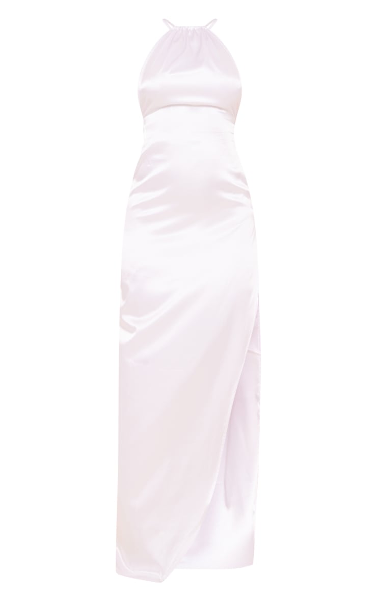 White Satin Lace Up Back Halterneck Maxi Dress image 5