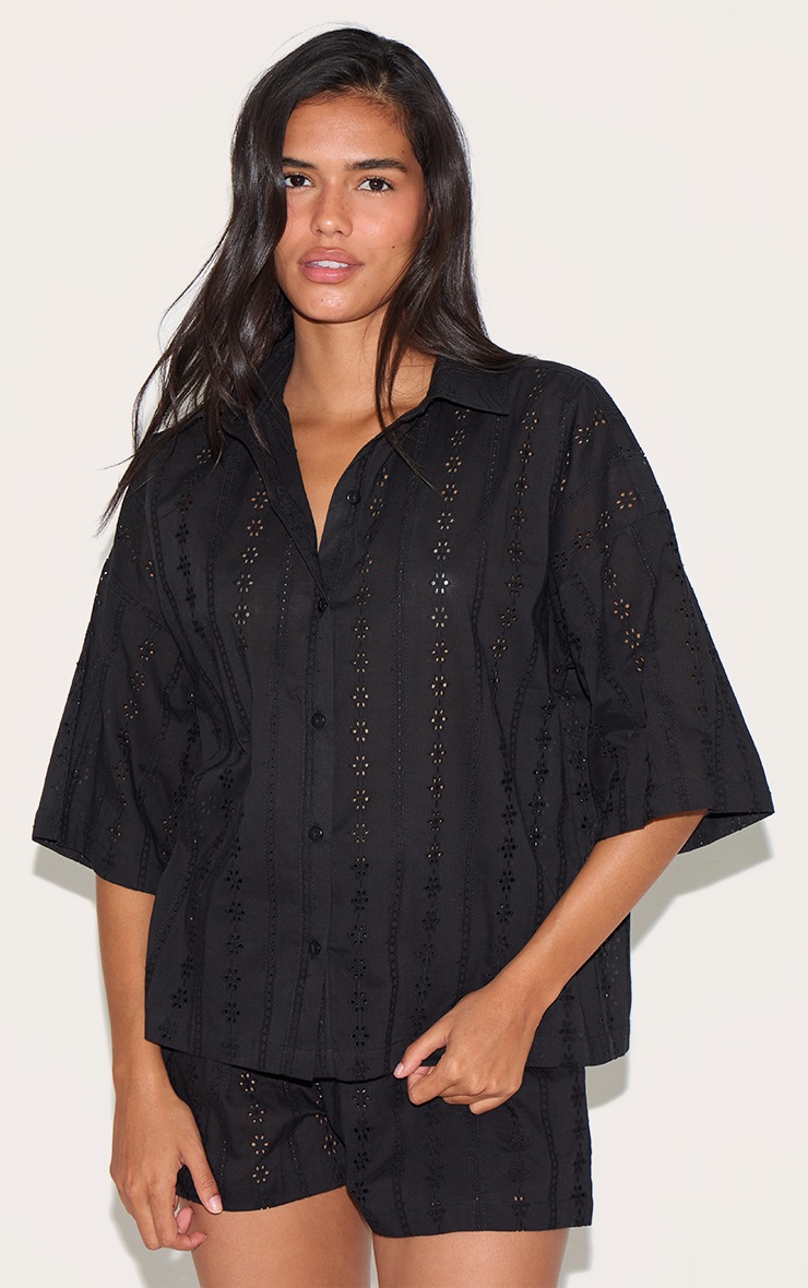Black Embroidered Boxy Fit Shirt main image 0