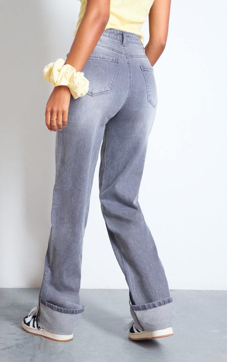 Tall Jean gris effet usé à taille mi-haute et ourlets retroussés image 3