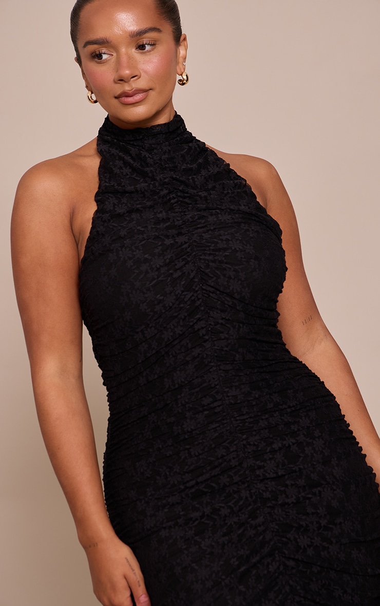 Shape Black Lace Ruched High Neck Dropped Hem Maxi Dress image 4
