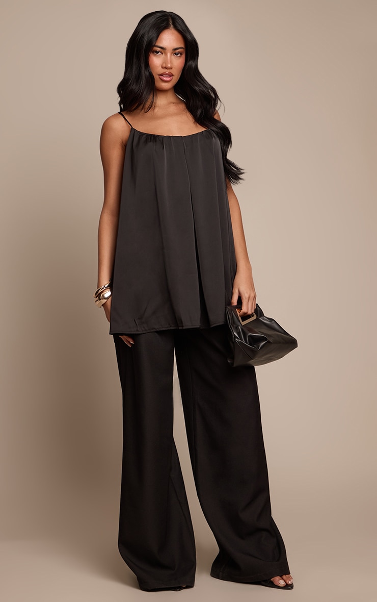 Black Satin Strappy Flowy Longline Cami Top image 3