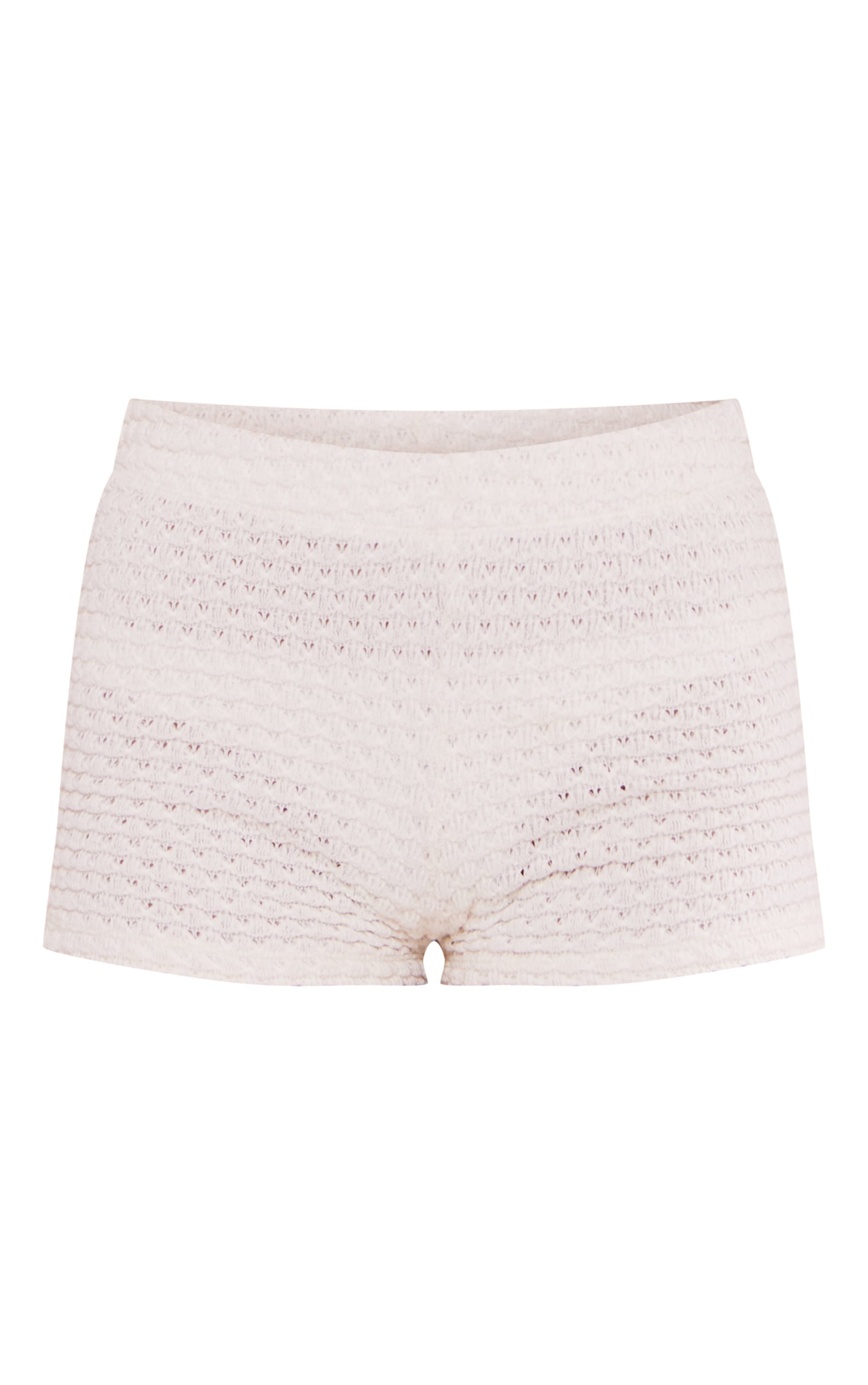 Cream Textured Rib Hot Pants image 6