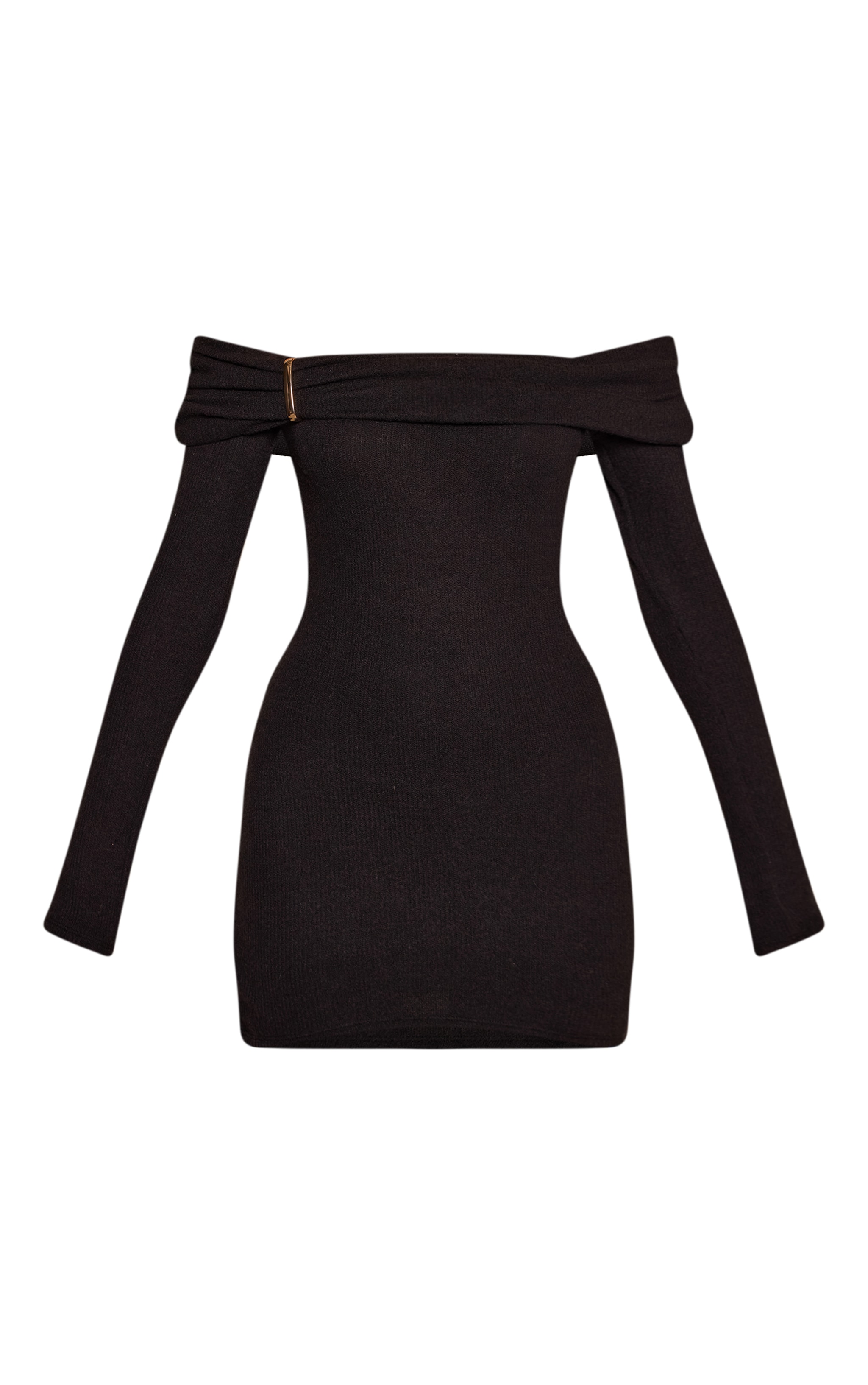Black Brushed Rib Bardot Trim Detail Bodycon Dress image 5