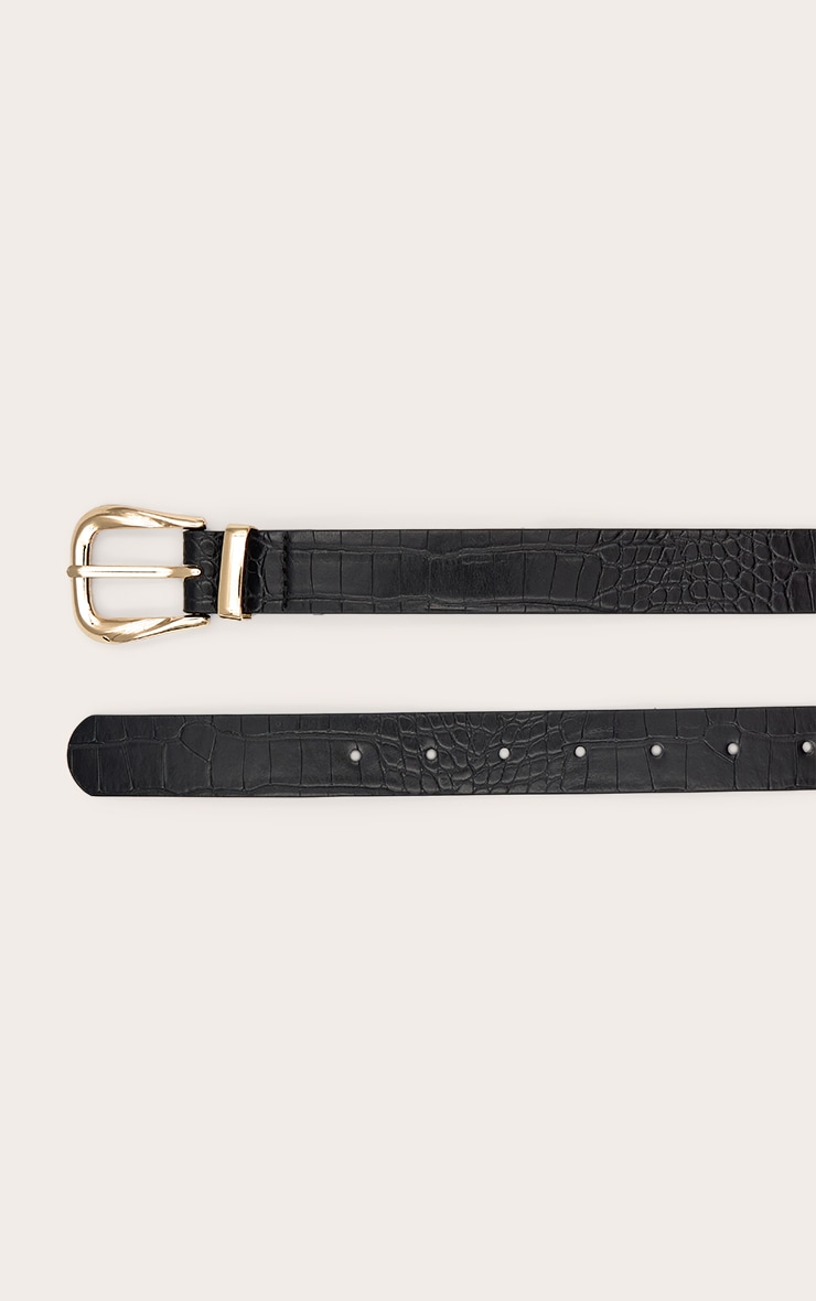 Ceinture croco noire à boucle dorée image 2