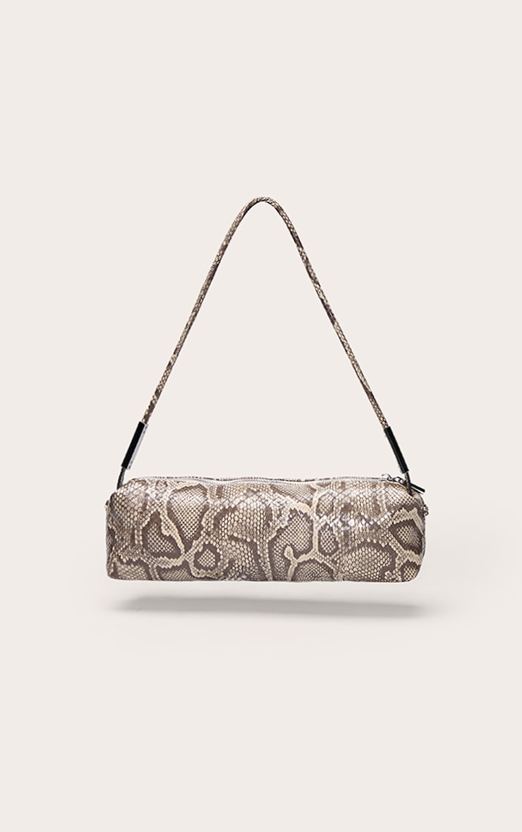 Snake Print PU Silver Hardware Shoulder Bag image 4
