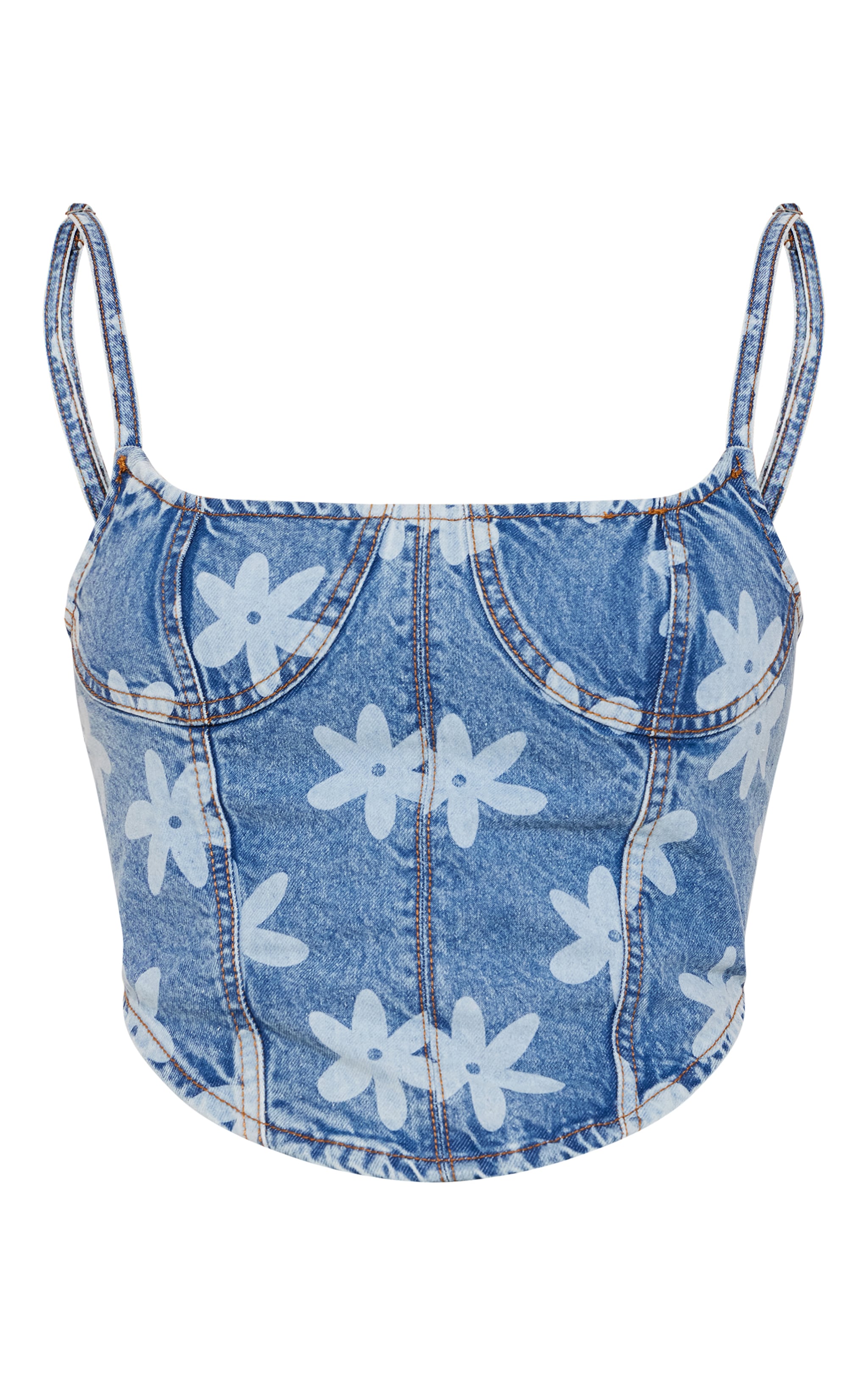 Top corset en jean bleu imprimé fleuri image 5