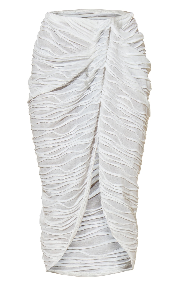 White Textured Knot Detail Split Side Midi Skirt image 5