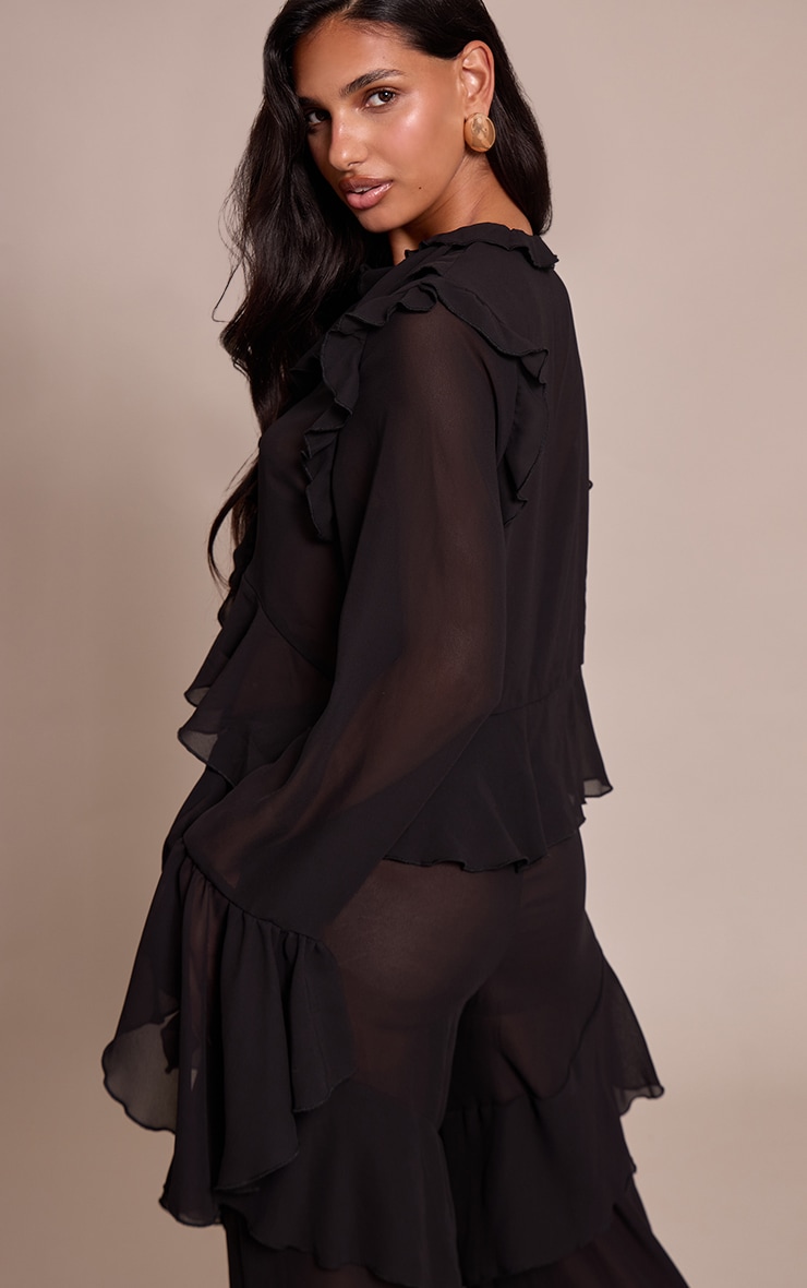 Black Chiffon Frill Long Sleeve Shirt image 2