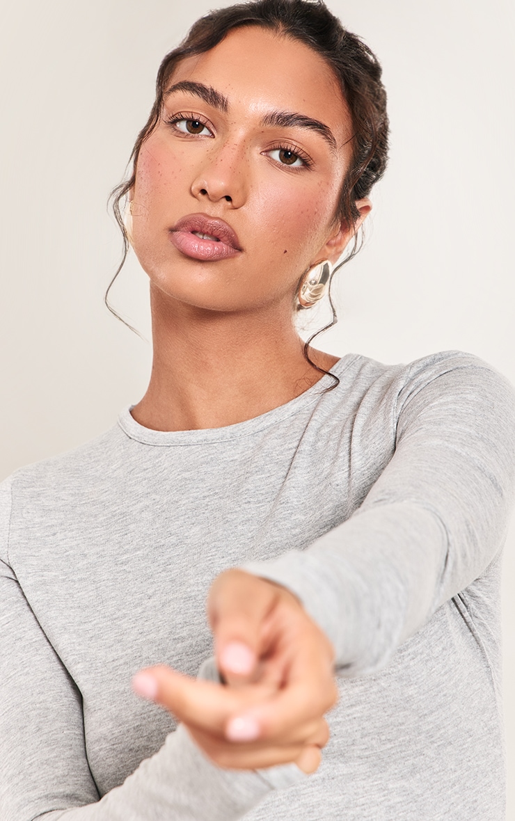 Grey Marl Cotton Crew Neck Long Sleeve Top image 4