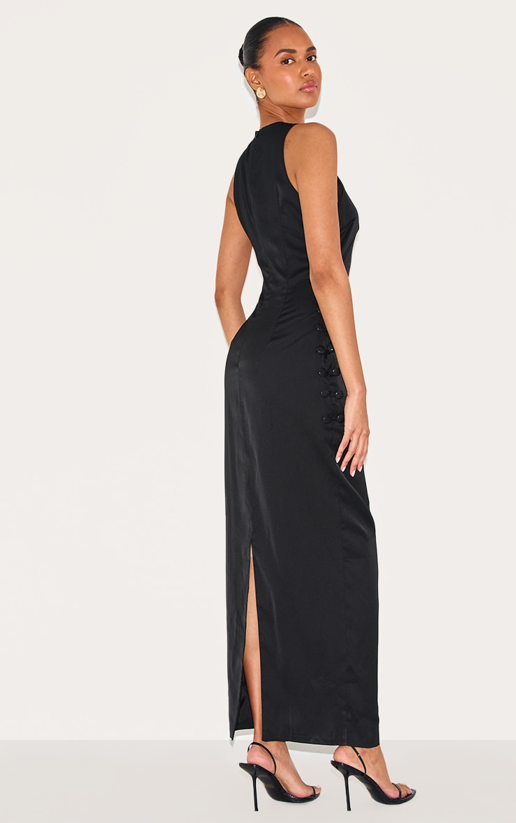 Black Woven Racer Button Detail Midaxi Dress image 2