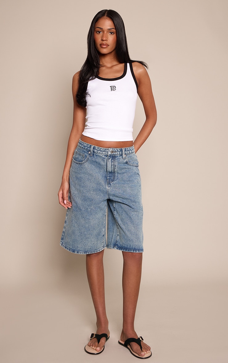 Tall Vintage Wash Low Rise Denim Longline Shorts