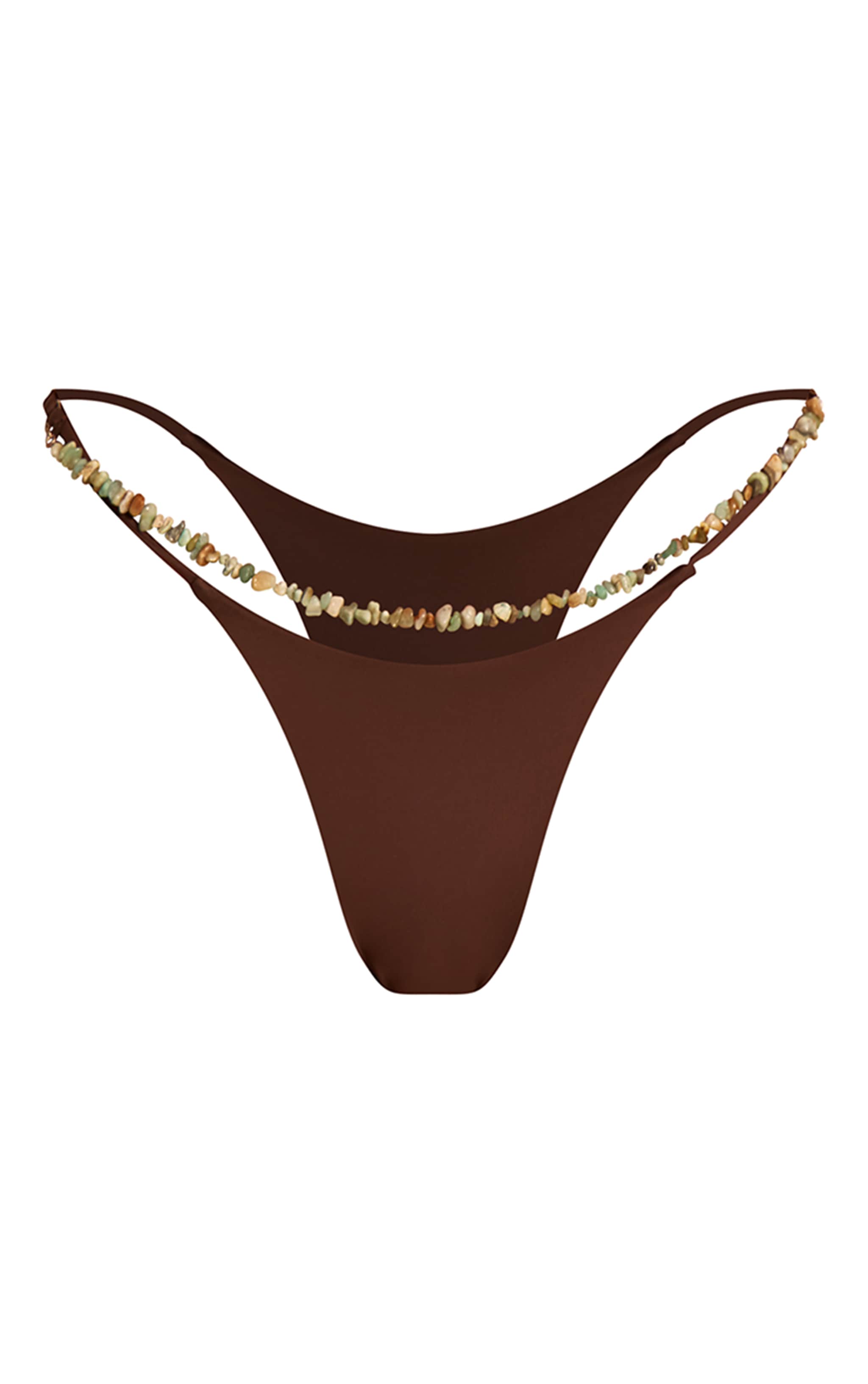 Bas de maillot de bain tanga chocolat à empiècement chaîne de ventre image 5