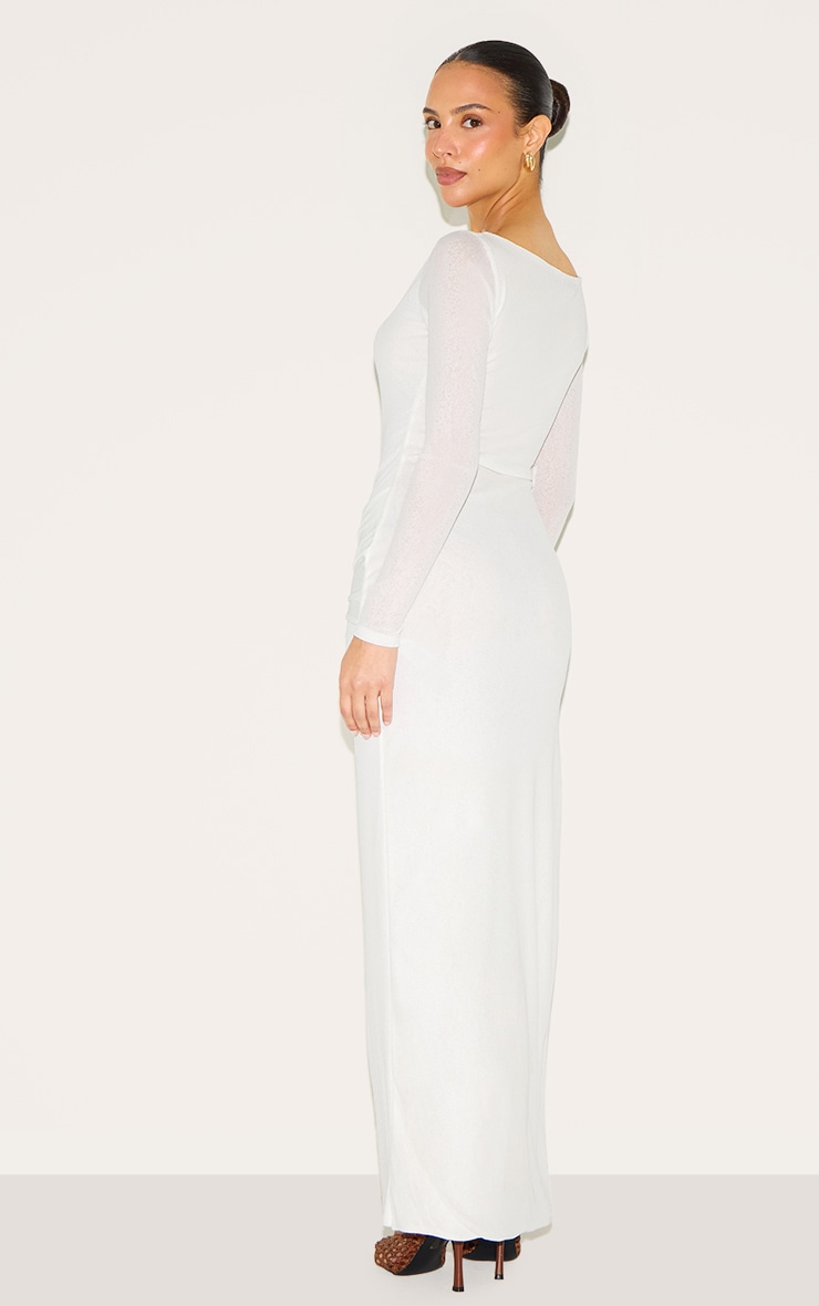 Petite White Long Sleeve Sheer Tie Front Maxi Dress image 2