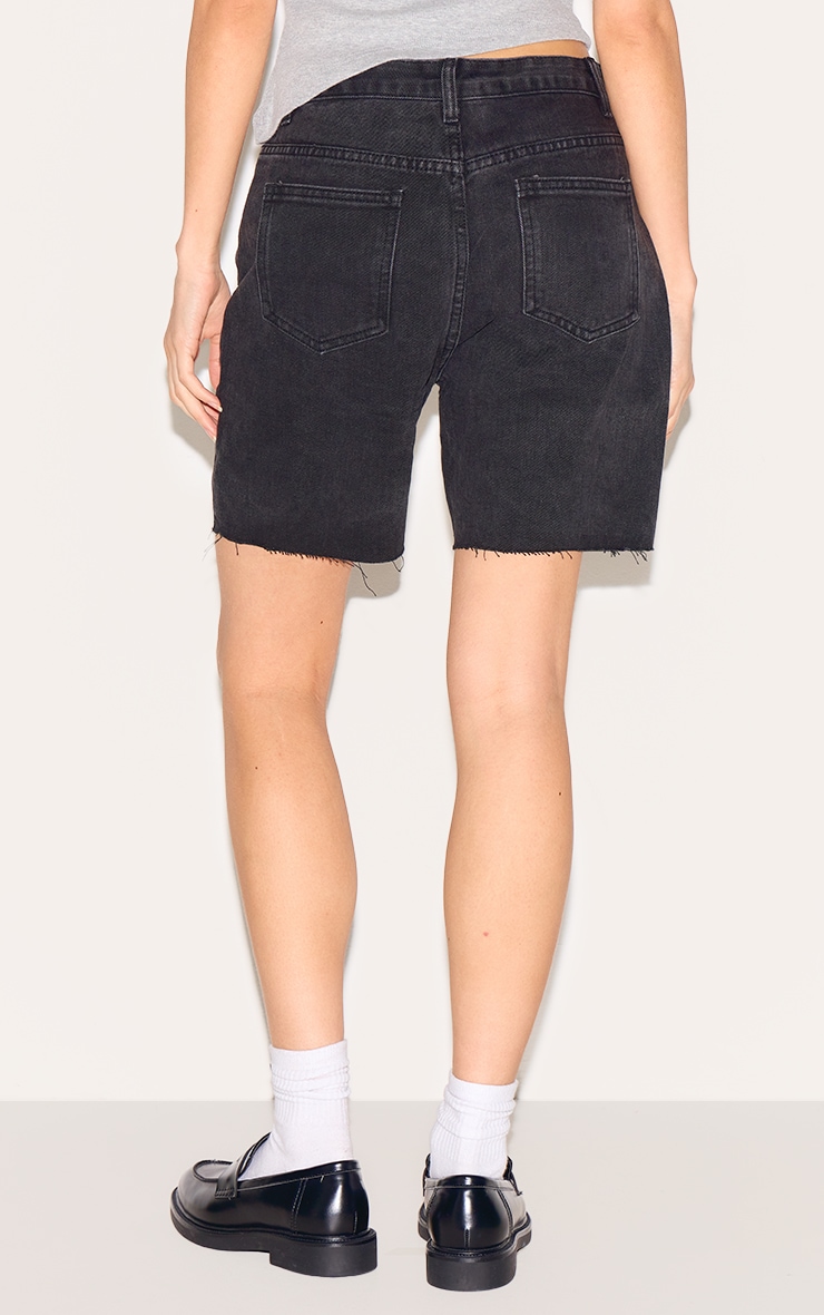 Washed Black Longline Fitted Denim Shorts image 3