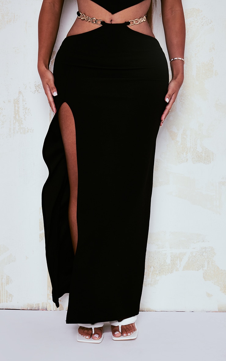 Shape Black Textured Chain Detail Strap Midaxi Skirt image 2