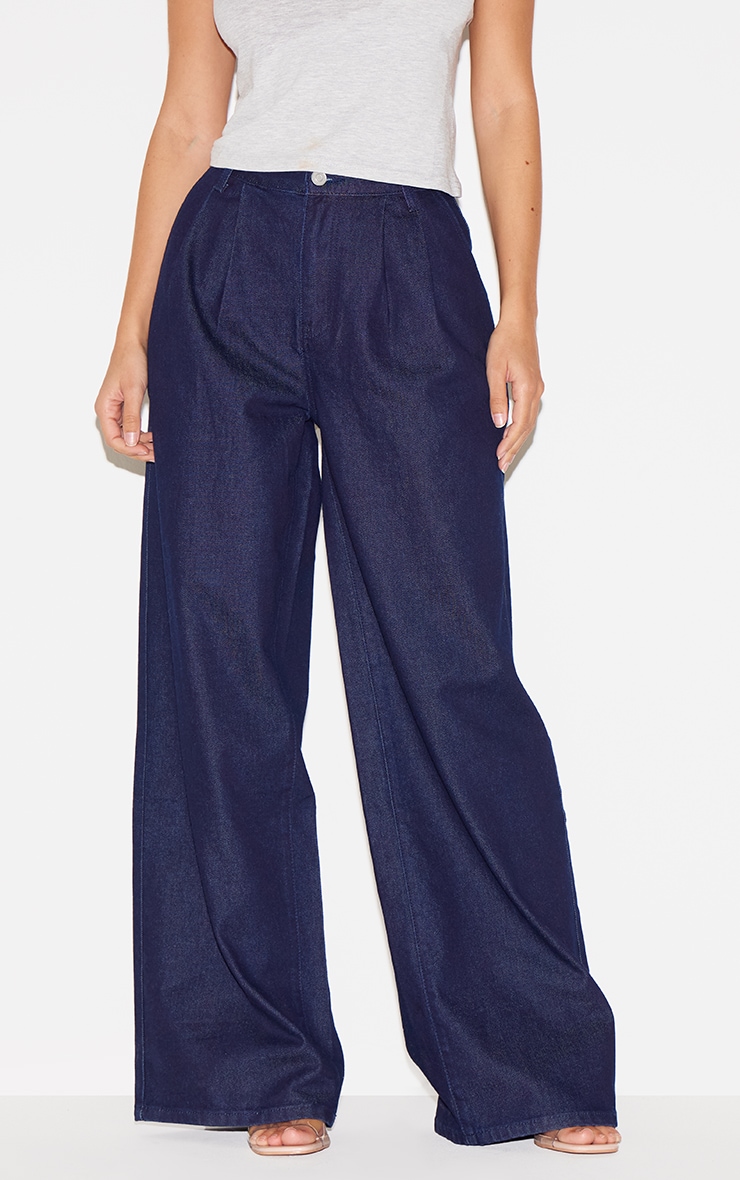 Jean ajusté indigo foncé à pinces et taille haute image 2