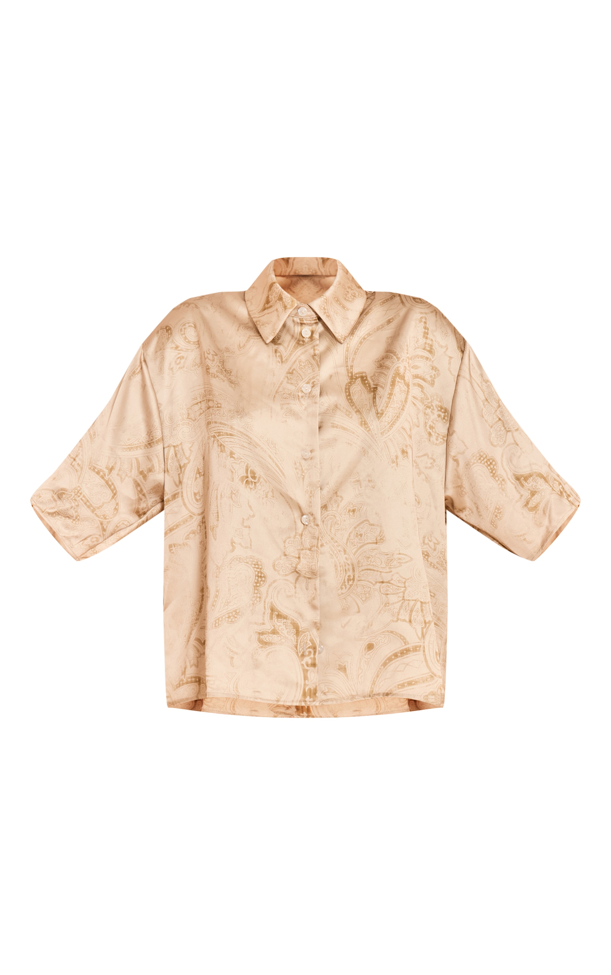 Pale Chartreuse Paisley Printed Satin Boxy Oversized Shirt image 5