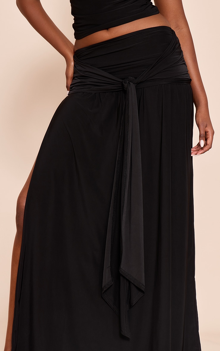 Black Double Layer Slinky Knot Drape Maxi Skirt image 4