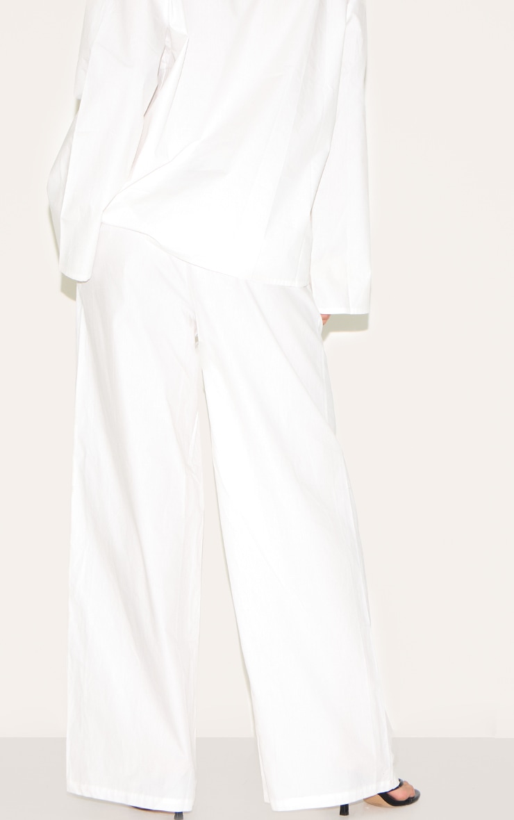 White Cotton Poplin Mid Rise Wide Leg Pants image 3
