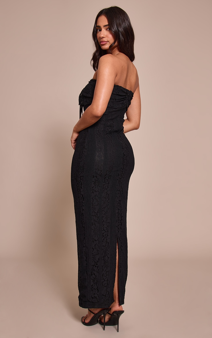 Petite Black Fitted Lace Bandeau Maxi Dress