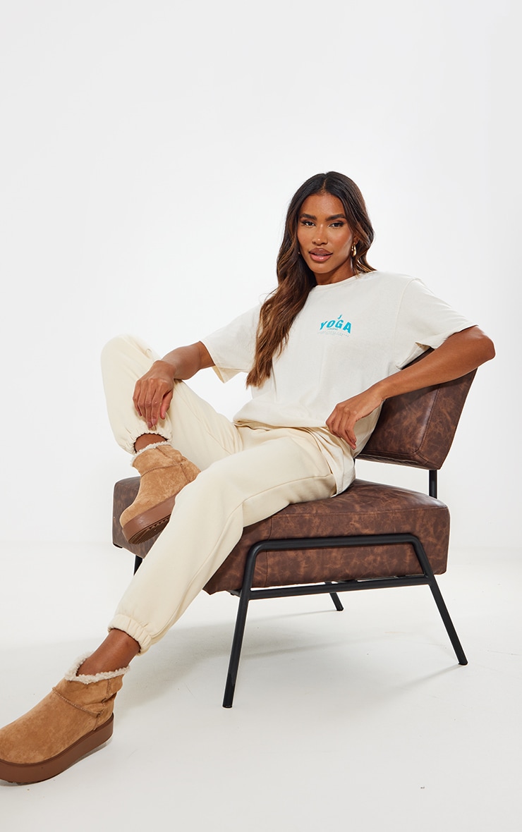 Cream Yoga Small Print T Shirt image 3