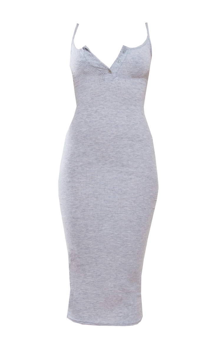 Grey Button Front Brushed Rib Strappy Midaxi Dress image 4