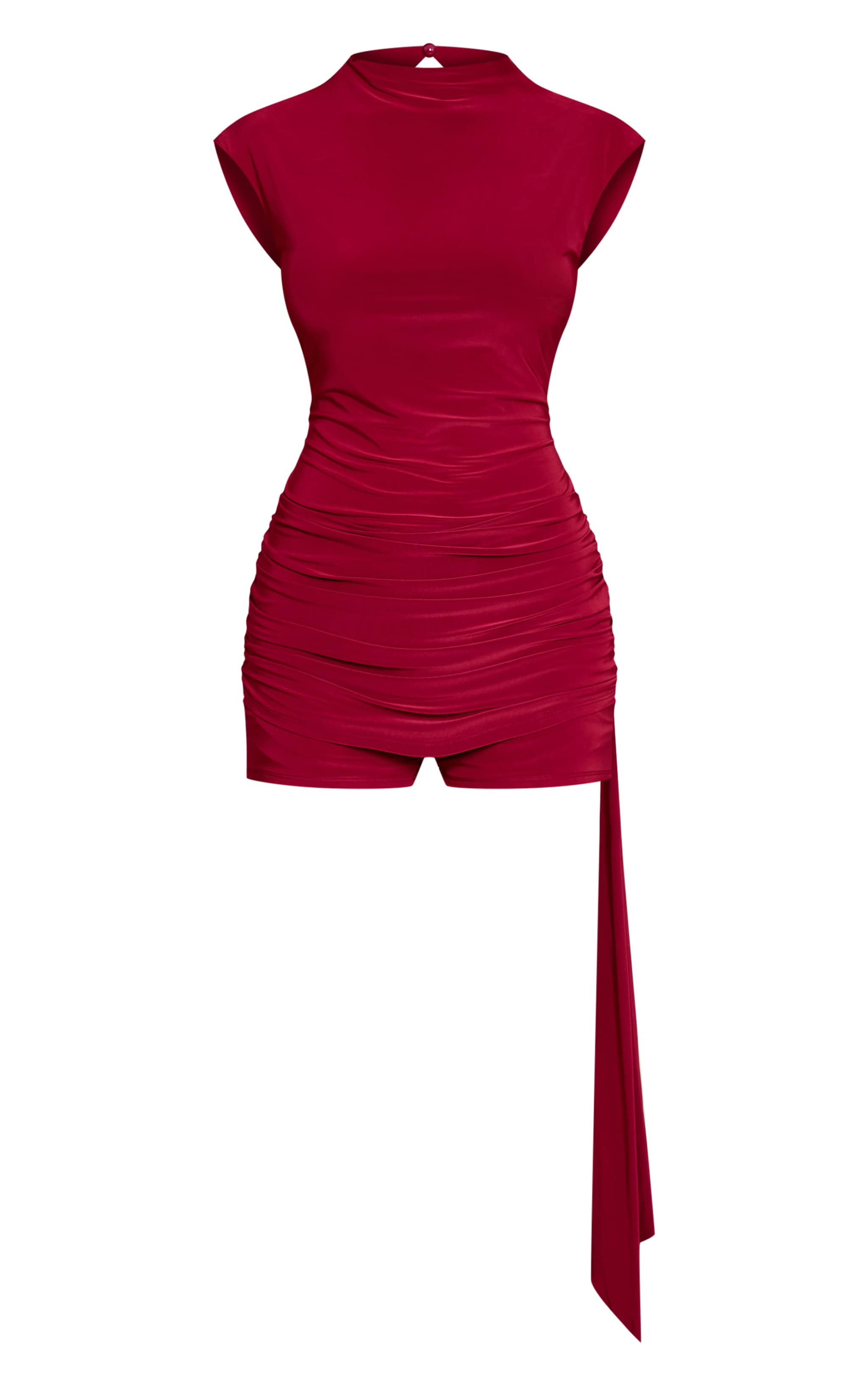 Petite Burgundy Slinky Drape Detail Playsuit image 5