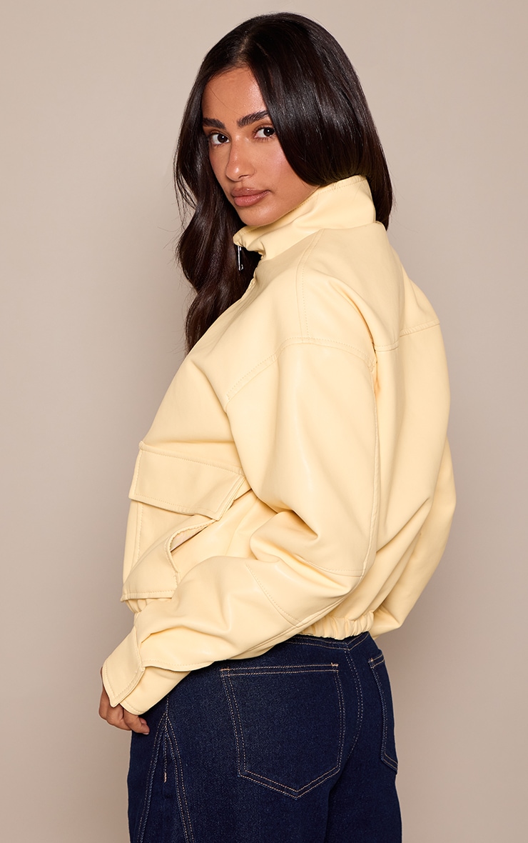 Petite Butter Yellow Faux Leather Bomber Jacket  image 2