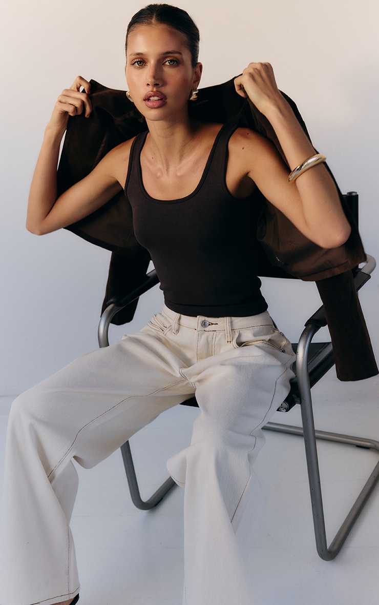 Ecru Low Rise Wide Leg Jeans image 4