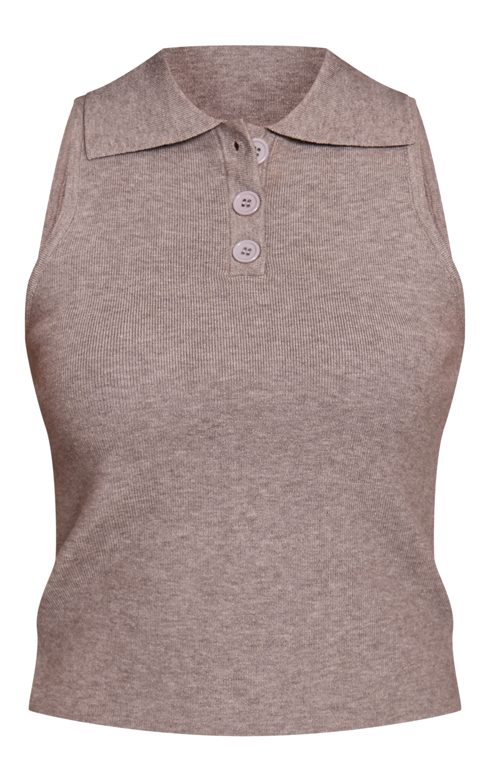 Soft Grey Polo Collar Sleeveless Knit Top image 5