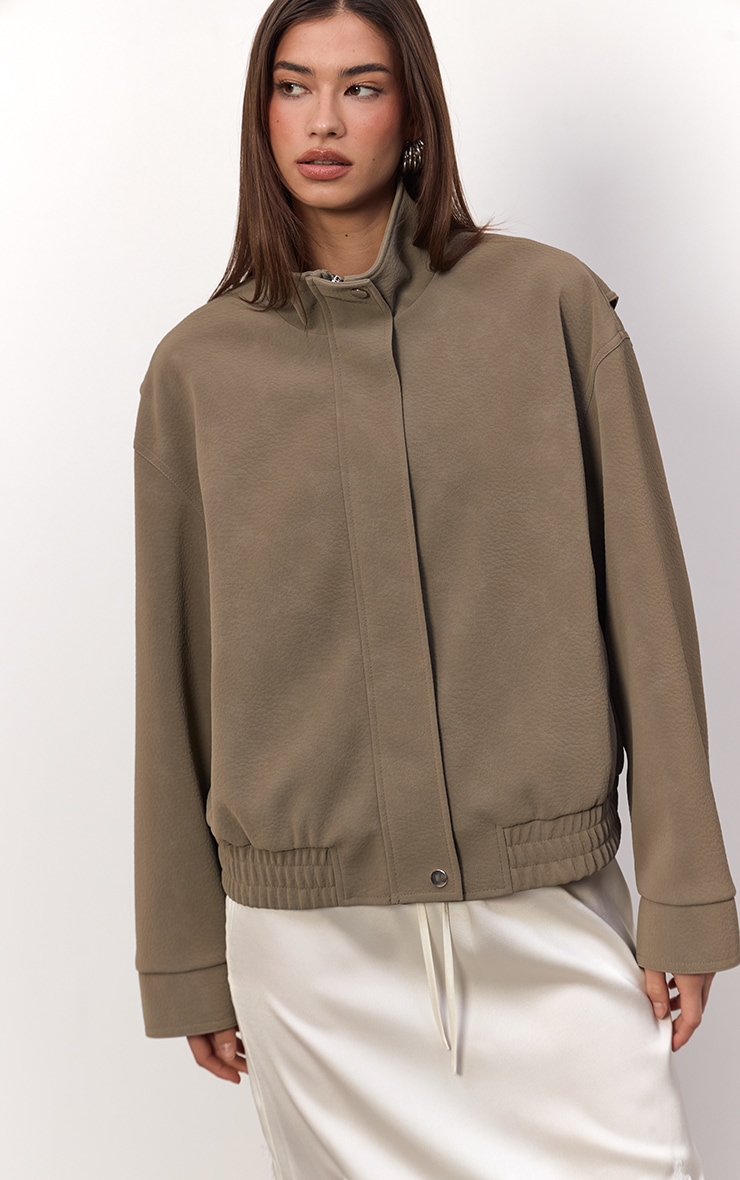 Taupe Peached PU Funnel Jacket