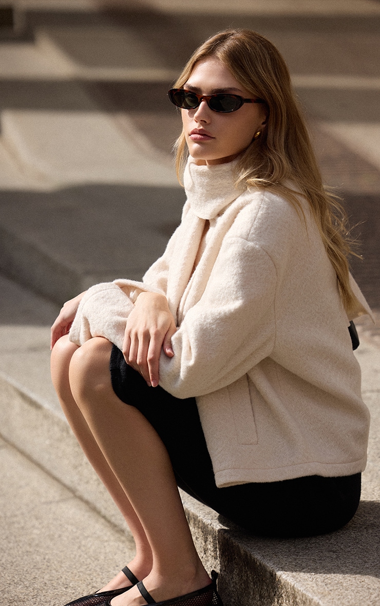 Cream Boucle Scarf Coat image 3