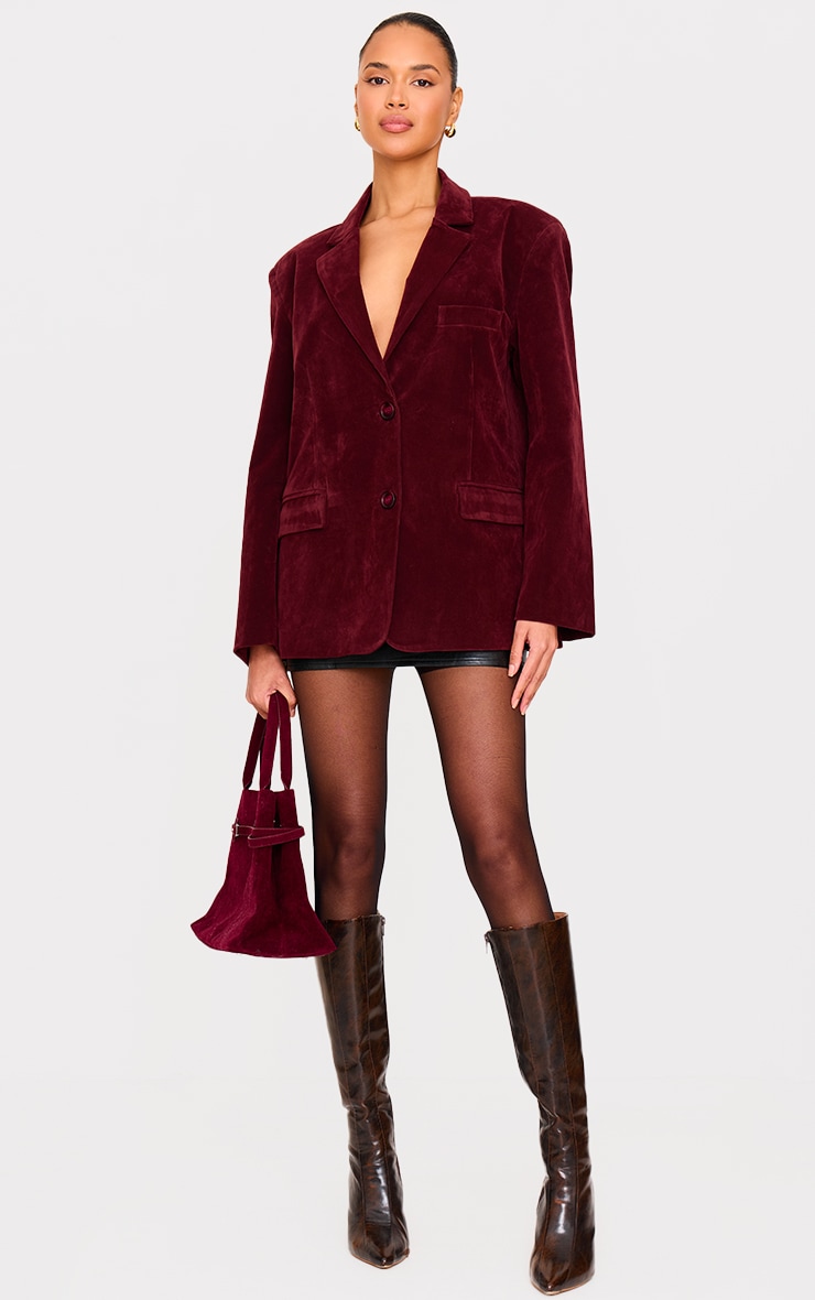 Burgundy Faux Suede Longline Blazer image 3