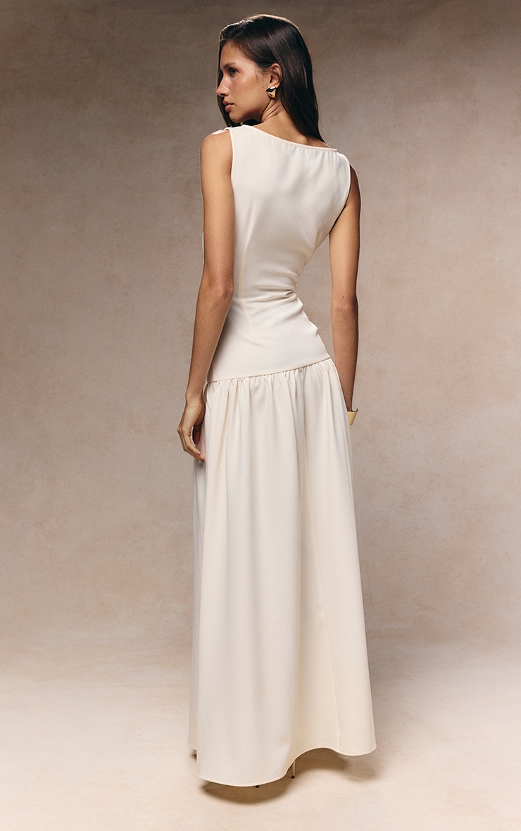 Cream Woven Button Dropped Waist Maxi Dress image 2