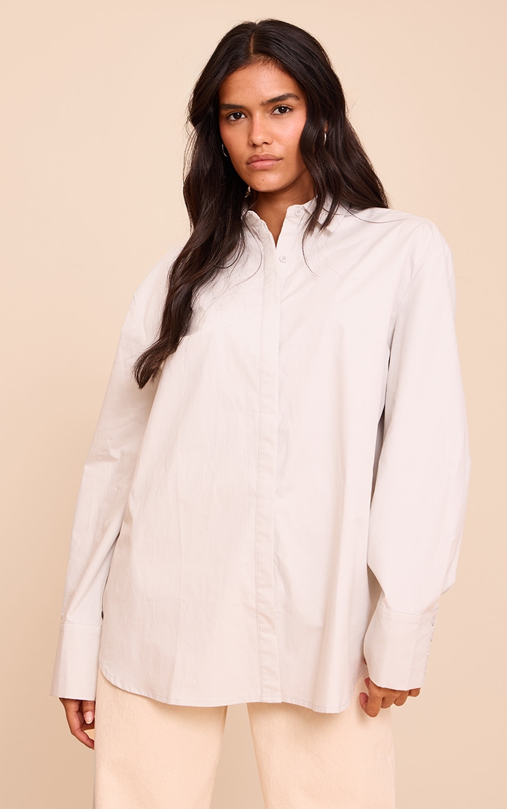 Light Grey Cotton Oversized Cuff Shirt image 1