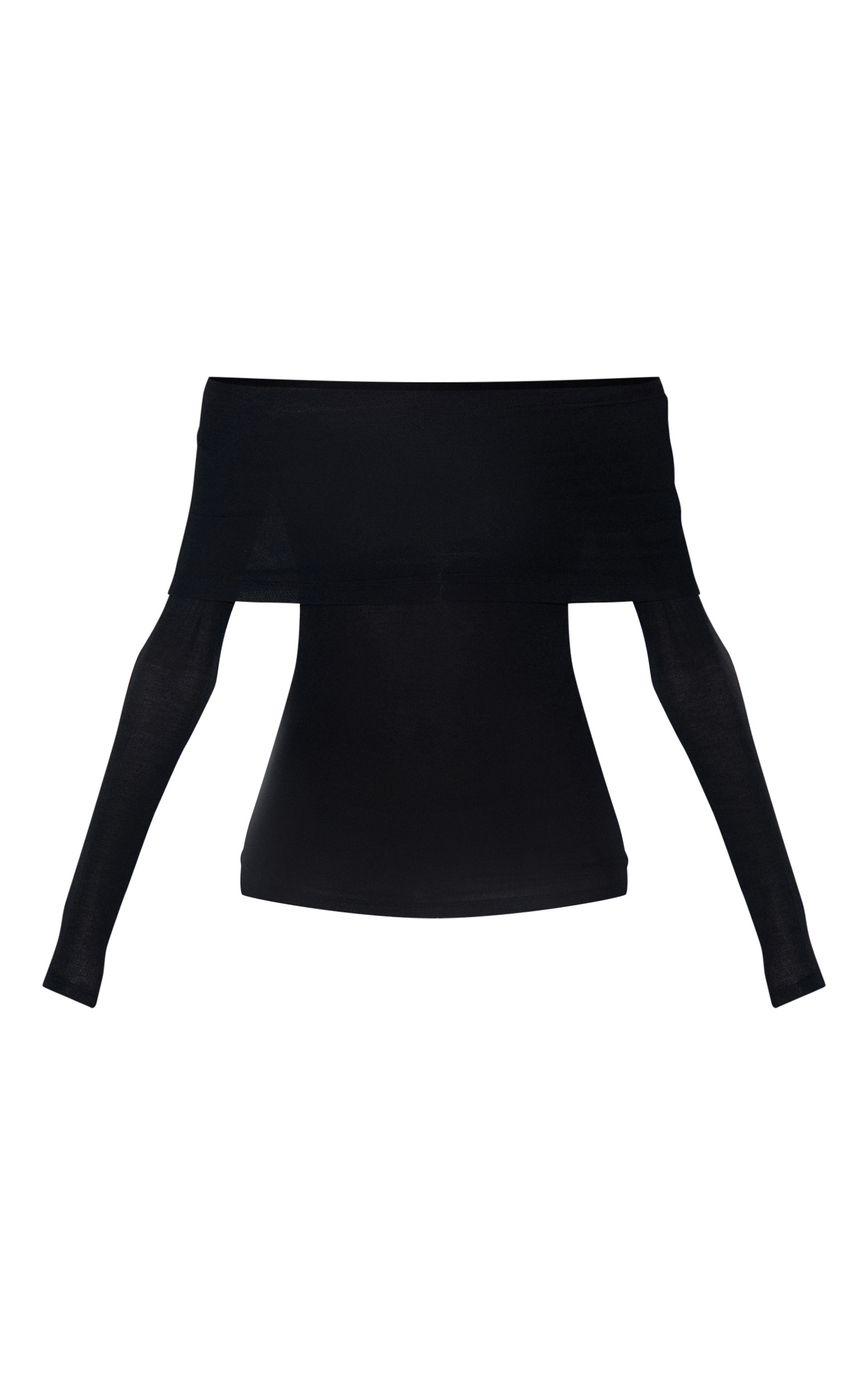 Top doux noir transparent à col bardot replié et manches longues image 5