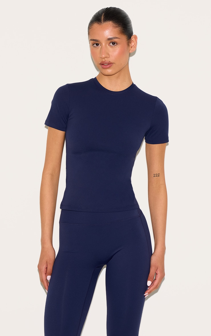 Tall Midnight Blue Sculpt Longline Short Sleeve Gym Top image 1