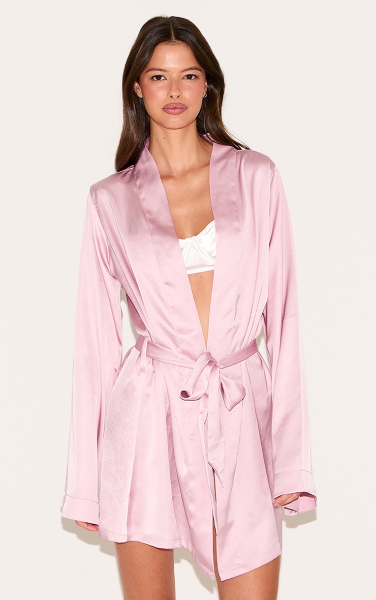 Dusty Pink Bridesmaid Satin Embroidered Robe image 2