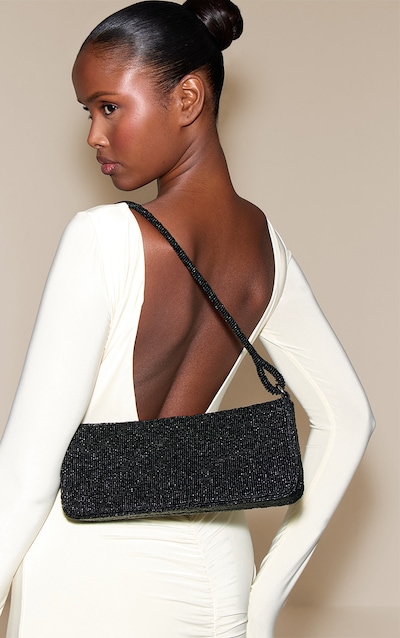 Black Micro Beaded Shoulder Bag