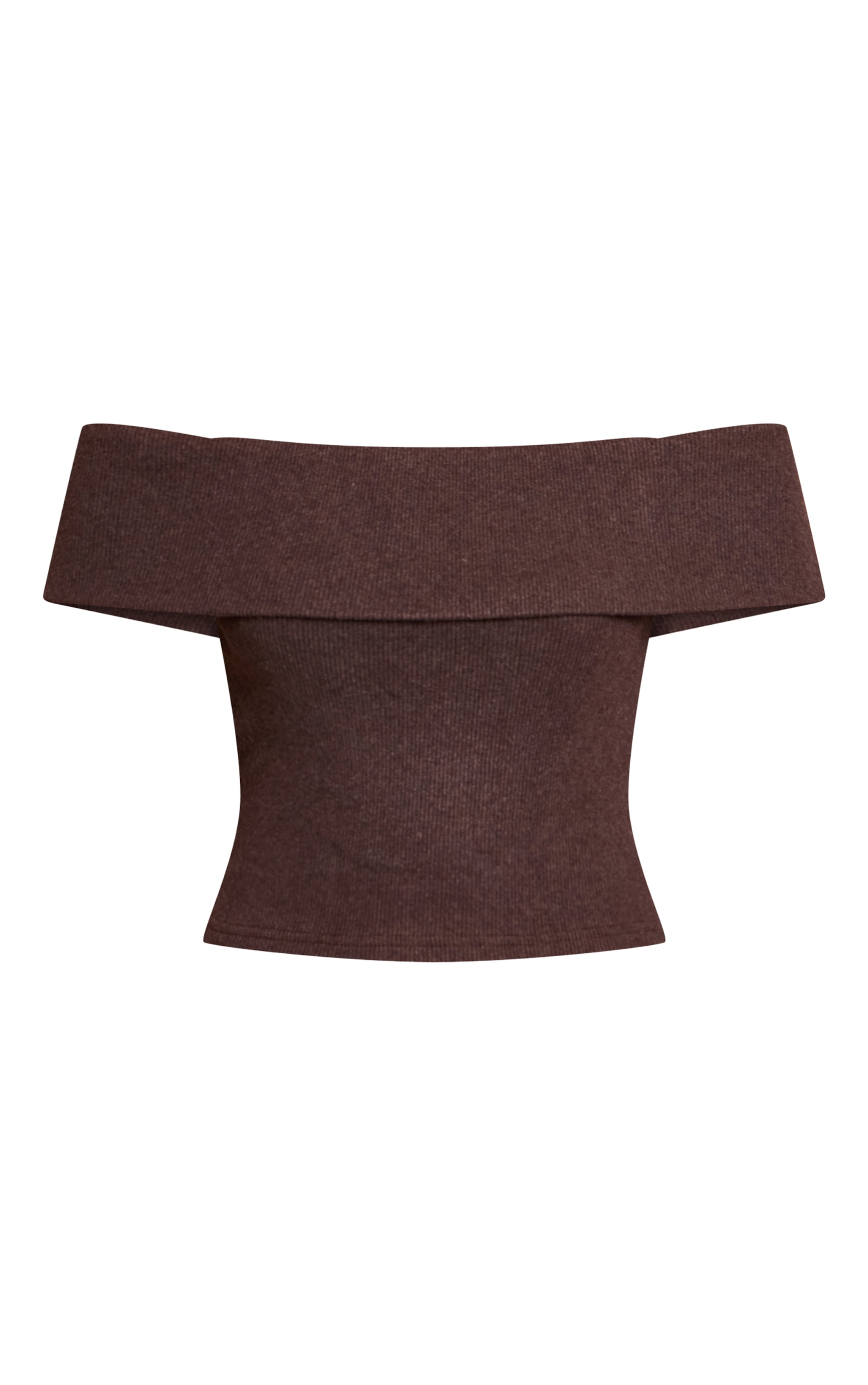 Chocolate Thick Brushed Rib Fold Over Bardot Long Top image 5