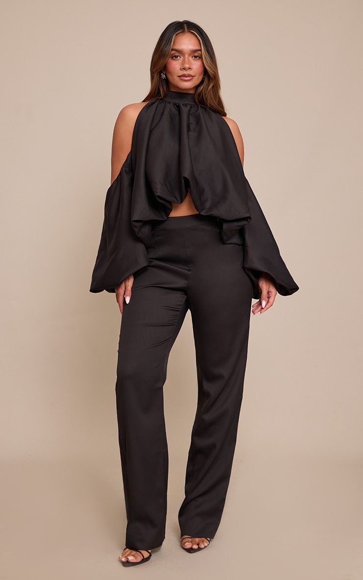 Shape Black Cold Shoulder Puffball Halterneck Top image 3
