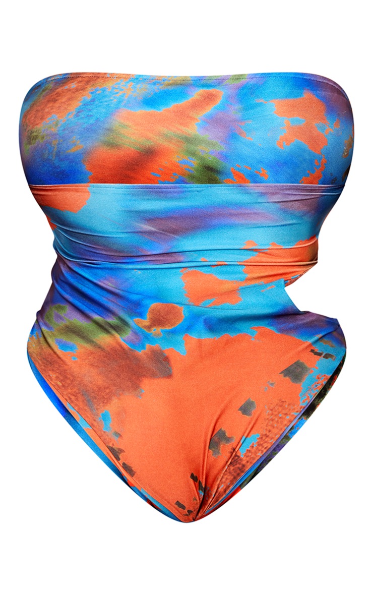 Plus Blue Tie Dye Printed Cut Out Bandeau Swimsuit image 6