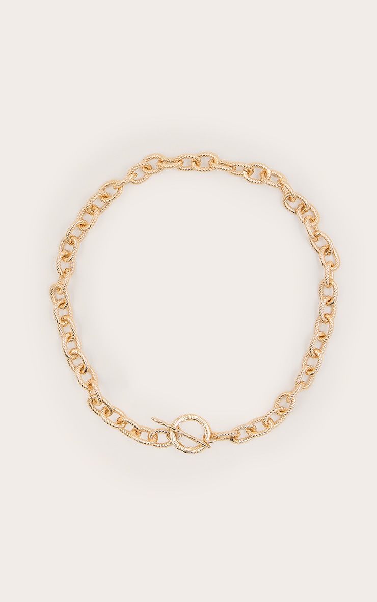 Gold Textured Chain T Bar Necklace image 2