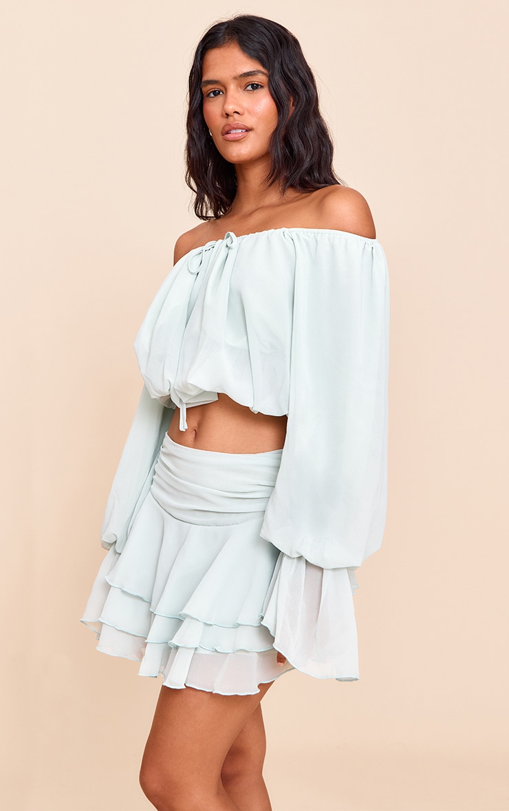 【INCHANT ME】Chiffon Layered Mini Skirt Sage Chiffon Layered Mini Skirt | Co-ords