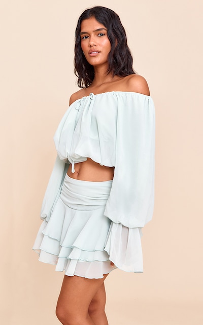 Sage Chiffon Layered Mini Skirt