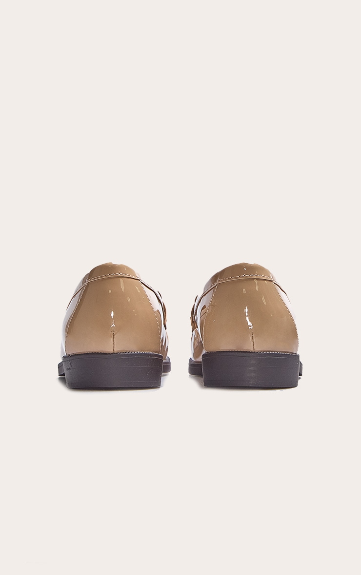Mocha Patent PU Round Toe Loafers image 3