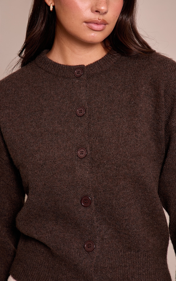 Chocolate Crew Neck Knit Cardigan image 4