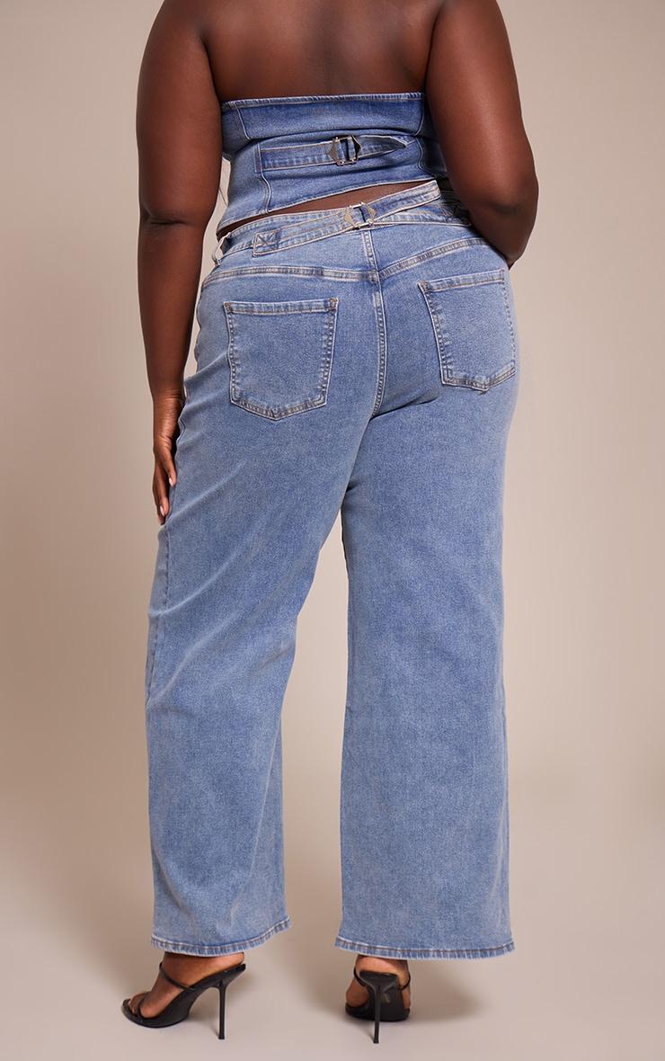 Plus Mid Blue Wash Adjustable Waistband Detail Jean image 3